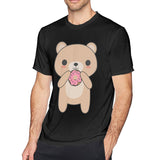 Mens Novelty T-Shirt Cute Kawaii Bear Eating A Donut Comfortable Round Neck Short Sleeves Tee