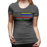 Novelty T Shirt for Women The First Responder Heritage Flag Flowy Round Neck Short Sleeve Shirts