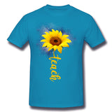 Cotton T Shirt for Men Teach Sunflower Comfy Crew Neck Short Sleeves Tee