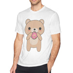 Mens Novelty T-Shirt Cute Kawaii Bear Eating A Donut Comfortable Round Neck Short Sleeves Tee