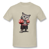 Mens Novelty T-Shirt BOXING CAT Comfy Round Neck Short Sleeves Blouse Tops