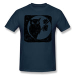 Mens Novelty T-Shirt Owl Moon Bird Autumn Halloween Cool Round Neck Short Sleeves Shirt