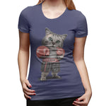 Novelty T Shirt for Women BOXING CAT Flowy Round Neck Short Sleeve Tee