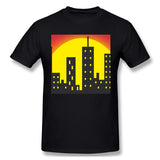 Mens Novelty T-Shirt Skyline City Building Sunset Comfortable Crew Neck Short Sleeves Tees