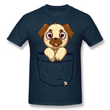 Cotton T Shirt for Men Pocket Cute Pug Comfy Crew Neck Short Sleeves Tees