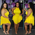 Spring Sexy Plus Size Irregular Solid Color Sleeveless Two-Piece Jumpsuit Evening Bodycon Club