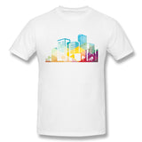 Mens Novelty T-Shirt Silhouette Cityscape Building Icon Color City Breathable Crew Neck Short Sleeves Blouse Tops