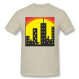 Mens Novelty T-Shirt Skyline City Building Sunset Comfortable Crew Neck Short Sleeves Tees