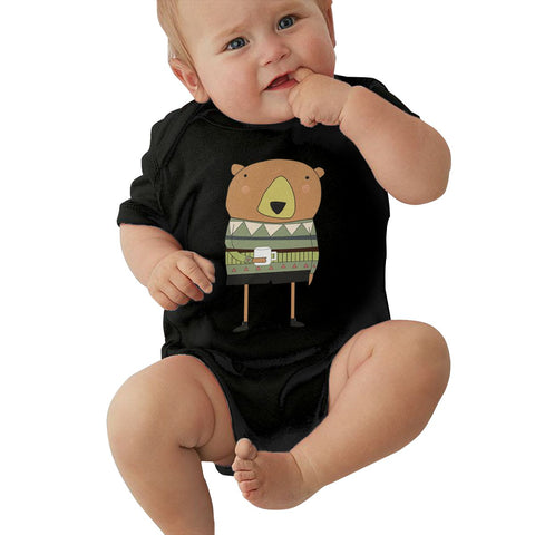 Toddler Climbing Bodysuit Bear Cartoon Graphic Unisex Babys Short Sleeves Playsuit