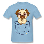 Cotton T Shirt for Men Pocket Cute Pug Comfy Crew Neck Short Sleeves Tees