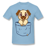 Cotton T Shirt for Men Pocket Cute Pug Comfy Crew Neck Short Sleeves Tees