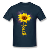 Cotton T Shirt for Men Teach Sunflower Comfy Crew Neck Short Sleeves Tee