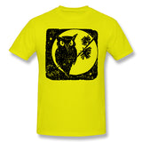 Mens Novelty T-Shirt Owl Moon Bird Autumn Halloween Cool Round Neck Short Sleeves Shirt