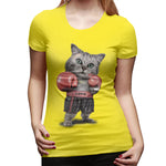 Novelty T Shirt for Women BOXING CAT Flowy Round Neck Short Sleeve Tee