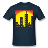 Mens Novelty T-Shirt Skyline City Building Sunset Comfortable Crew Neck Short Sleeves Tees