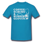 Cotton T Shirt for Men Coffee Scrubs & Rubber Gloves Comfortable Round Neck Short Sleeves Shirt