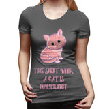 Women’s Cotton T Shirt Cute Kitty Cat Sexy Crew Neck Short Sleeve Tee