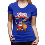 Novelty T Shirt for Women Merry Christmas - Santa Claus And His Reindeer Comfy Round Neck Short Sleeve Tops