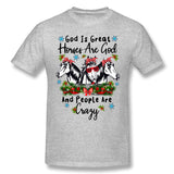 Men's Graphic T Shirt God Is Great Horses Are God And People Are Crazy Comfy Crew Neck Short Sleeves Tee