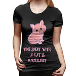 Women’s Cotton T Shirt Cute Kitty Cat Sexy Crew Neck Short Sleeve Tee