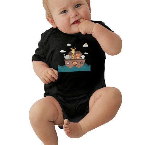 Toddler Climbing Bodysuit Kawaii Cute Zoo Animals On A Boat Cut Graphic Infant Boys Girls Short Sleeves Onesies