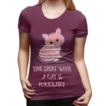 Women’s Cotton T Shirt Cute Kitty Cat Sexy Crew Neck Short Sleeve Tee