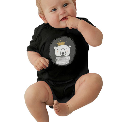 Toddler Climbing Bodysuit Bear With Crown Cartoon Graphic Infant Boys Girls Short Sleeves Playsuit