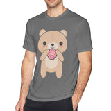 Mens Novelty T-Shirt Cute Kawaii Bear Eating A Donut Comfortable Round Neck Short Sleeves Tee