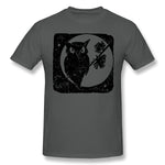 Mens Novelty T-Shirt Owl Moon Bird Autumn Halloween Cool Round Neck Short Sleeves Shirt