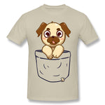 Cotton T Shirt for Men Pocket Cute Pug Comfy Crew Neck Short Sleeves Tees