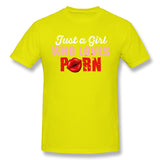 Cotton T Shirt for Men Just A Girl Who Loves Porn Cool Round Neck Short Sleeves Tees