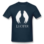 Cotton T Shirt for Men Lucifer Style Crew Neck Short Sleeves Shirt