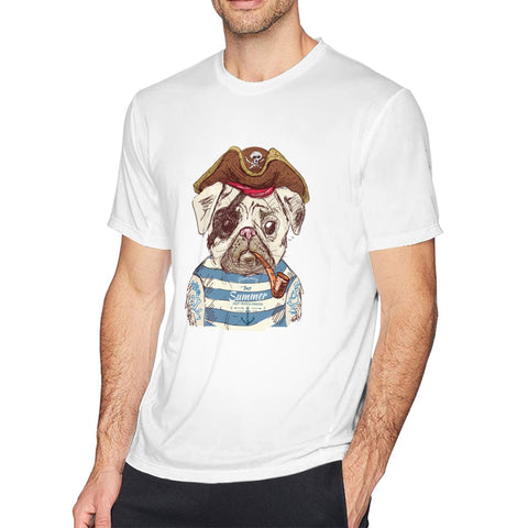 Cotton T Shirt for Men Pug Cute Pirate Dog Comfortable Round Neck Short Sleeves Tee