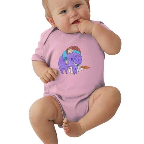 Toddler Climbing Bodysuit Girl With A Purple Bear Cool Graphic Unisex Baby Short Sleeves Climbing T-Shirt