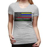 Novelty T Shirt for Women The First Responder Heritage Flag Flowy Round Neck Short Sleeve Shirts