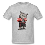 Mens Novelty T-Shirt BOXING CAT Comfy Round Neck Short Sleeves Blouse Tops