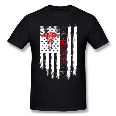 Men's Graphic T Shirt Nurse American Flag For Dark Breathable O-Neck Short Sleeves Tees