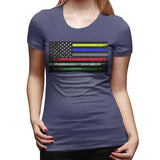 Novelty T Shirt for Women The First Responder Heritage Flag Flowy Round Neck Short Sleeve Shirts