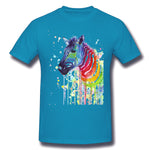 Mens Novelty T-Shirt Rainbow Zebra Cool O-Neck Short Sleeves Tee