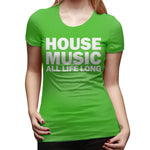 Women's Casual T-shirt House Music All Life Long Music Techno Flowy O-Neck Short Sleeve Shirts