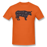 Cotton T Shirt for Men Primitive Butcher Shop Beef Cuts Chart Breathable O-Neck Short Sleeves Tee