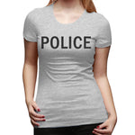 Womens Graphic T-Shirt POLICE Comfy O-Neck Short Sleeve Tee