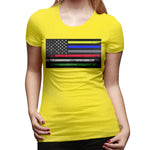 Novelty T Shirt for Women The First Responder Heritage Flag Flowy Round Neck Short Sleeve Shirts