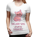 Women’s Cotton T Shirt Cute Kitty Cat Sexy Crew Neck Short Sleeve Tee