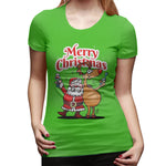 Novelty T Shirt for Women Merry Christmas - Santa Claus And His Reindeer Comfy Round Neck Short Sleeve Tops