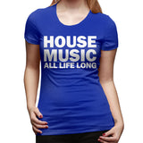 Women's Casual T-shirt House Music All Life Long Music Techno Flowy O-Neck Short Sleeve Shirts