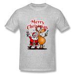 Men's Graphic T Shirt Merry Christmas - Santa Claus And His Reindeer Style Round Neck Short Sleeves Shirt