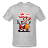 Men's Graphic T Shirt Merry Christmas - Santa Claus And His Reindeer Style Round Neck Short Sleeves Shirt