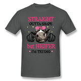 Men's Casual T-shirt Straight Outta Shape But Heifer Im Trying For Light Style Crew Neck Short Sleeves Blouse Tops