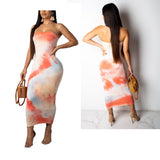 Women Sexy Sleeveless Dress Tube Top Off Shoulder Strapless Tie Dye Bodycon Party Club